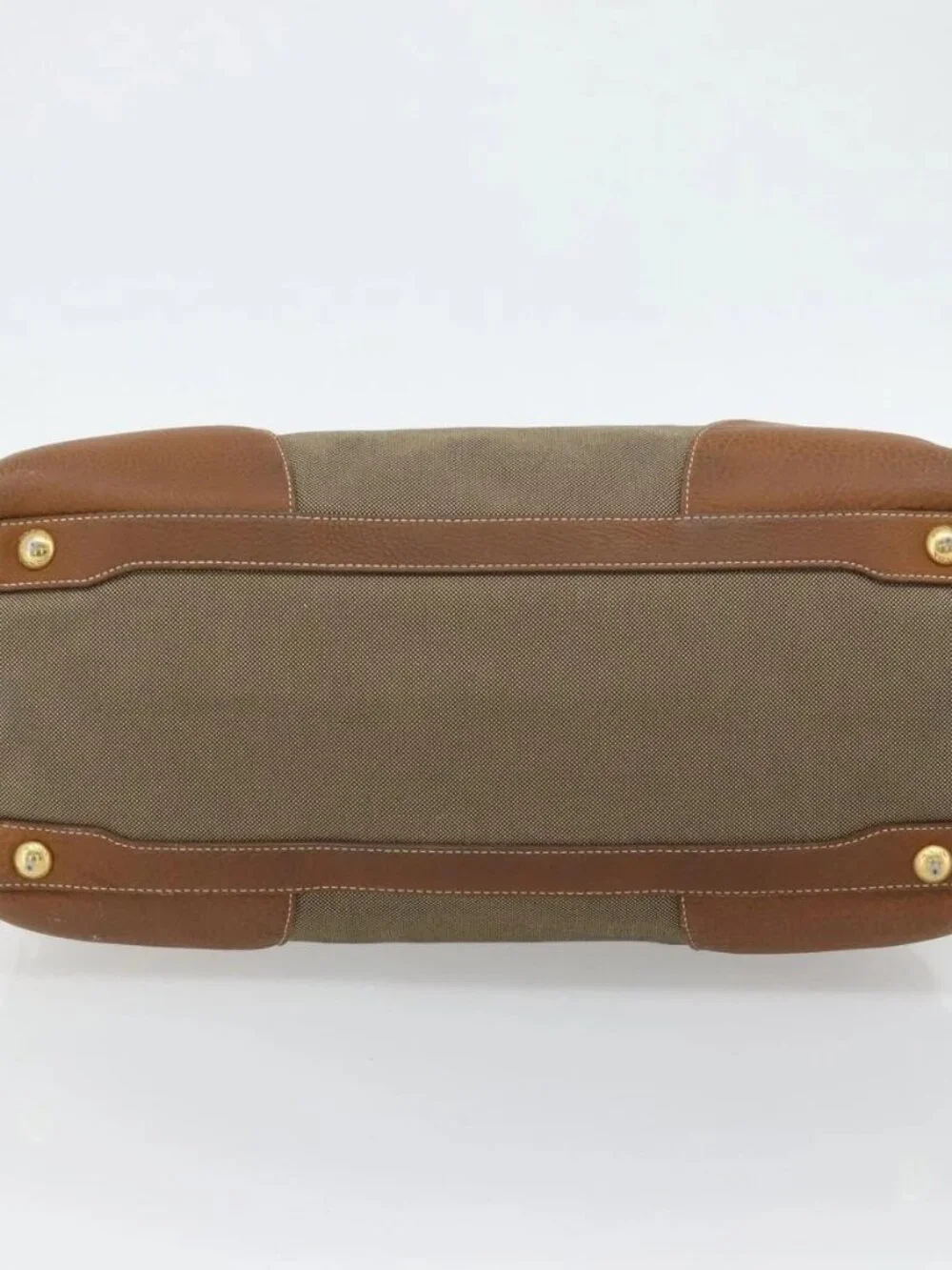 PRADA Hand Bag Canvas Leather Brown Gold Auth